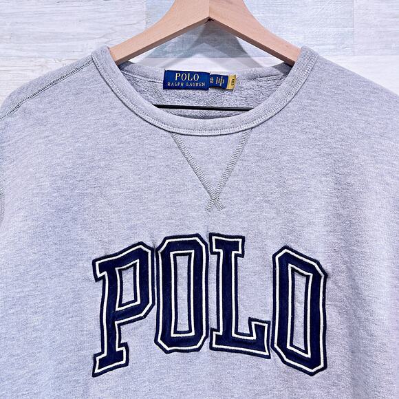 POLO Ralph Lauren Applique Logo Sweatshirt Gray Crewneck Cotton Blend Mens XL - Picture 2 of 11